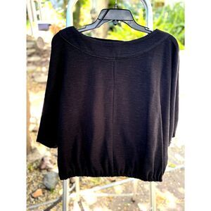 Anthropologie Samia Black 100% Cotton Oversized 3/4 Puff Sleeve Crop Top Size XS